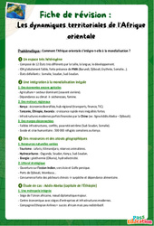 Les dynamiques territoriales de l'Afrique orientale – 4ème – Fiches de révision - PDF à imprimer