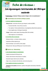 Les dynamiques territoriales de l'Afrique australe – 4ème – Fiches de révision - PDF à imprimer