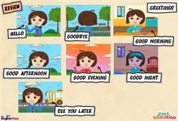 Leçon Greetings - Vocabulaire - Leçon/Flashcard - Apprends l'anglais avec Kelly and James - PDF à imprimer