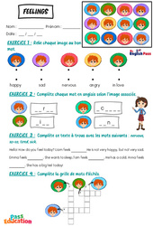 Exercice Feelings - Vocabulaire - Exercices - Apprends l'anglais avec Kelly and James - PDF à imprimer