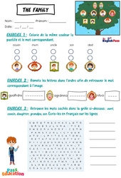 Exercice My family - Vocabulaire - Exercices - Apprends l'anglais avec Kelly and James - PDF à imprimer