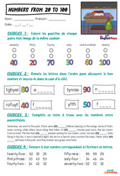 Exercice Numbers (from 20 to 100) - Vocabulaire - Exercices - Apprends l'anglais avec Kelly and James - PDF à imprimer