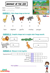 Exercice Animals at the Zoo - Vocabulaire - Exercices - Apprends l'anglais avec Kelly and James - PDF à imprimer