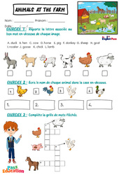 Exercice Animals at the Farm - Vocabulaire - Exercices - Apprends l'anglais avec Kelly and James - PDF à imprimer