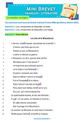 Le lion et le moucheron – J. de La Fontaine - 3ème - Mini-brevet - Français - Annales corrigées - PDF à imprimer