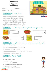 Fruits - Vocabulaire - Exercices - Apprends l'anglais avec Kelly and James - PDF à imprimer