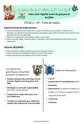 Faire vivre l’égalité entre les garçons et les filles – CP – Fiche de préparation – EMC - PDF à imprimer