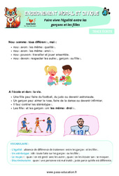 Faire vivre l’égalité entre les garçons et les filles – CP – Leçon – EMC - PDF à imprimer
