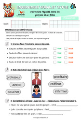 Faire vivre l’égalité entre les garçons et les filles – CP – Evaluation – EMC - PDF à imprimer