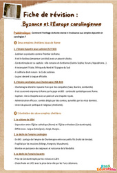 Byzance et l’Europe carolingienne - 5ème – Fiche de révision Brevet / Quiz - Cycle 4 - PDF à imprimer