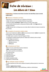 La naissance et la diffusion de l’islam - 5ème – Fiche de révision Brevet / Quiz - Cycle 4 - PDF à imprimer
