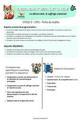 Séquence - Fiche de préparation La démocratie, le suffrage universel – CM1 – Fiche de préparation – EMC - Cycle 3 - PDF à imprimer