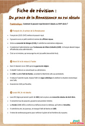 Du prince de la Renaissance au roi absolu – 5ème – Fiche de révision / QCM - Cycle 4 - PDF à imprimer