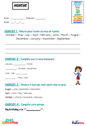 Months – Vocabulaire – Exercices – Apprends l’anglais avec Kelly and James - Cycle 1 - PDF à imprimer