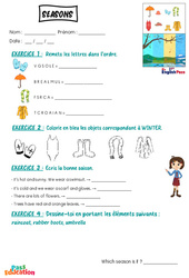 Seasons – Vocabulaire – Exercices – Apprends l’anglais avec Kelly and James - Cycle 1 - PDF à imprimer