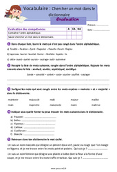 Evaluation Chercher un mot dans le dictionnaire – CM2  –  Evaluation avec les corrections - Cycle 3 - PDF à imprimer