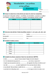 Les préfixes et les suffixes au CM2 - Exercices avec les corrigés - Cycle 3 - PDF à imprimer