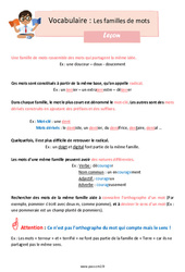 Les familles de mots au Cm2 - Leçon - Cycle 3 - PDF à imprimer
