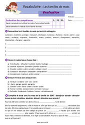 Les familles de mots au Cm2 - Évaluation avec la correction - Cycle 3 - PDF à imprimer