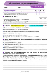 Evaluation Les pronoms personnels – 5ème – Evaluation avec la correction - Cycle 4 - PDF à imprimer