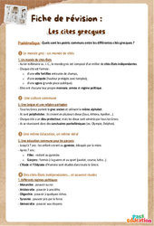 Les cités grecques – 6ème – Fiche de révision / QCM - Cycle 3 - PDF à imprimer
