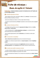 Rome : du mythe à l’histoire – 6ème – Fiche de révision / QCM - Cycle 3 - PDF à imprimer
