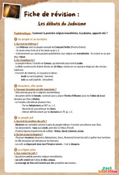 Les débuts du judaïsme – 6ème – Fiche de révision / QCM - Cycle 3 - PDF à imprimer