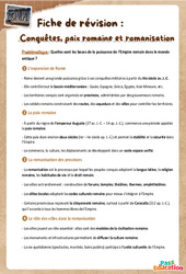 Conquêtes, paix romaine et romanisation – 6ème – Fiche de révision / QCM - Cycle 3 - PDF à imprimer