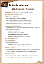 Exercice Les débuts de l'humanité – 6ème – Fiche de révision / QCM - Cycle 3 - PDF à imprimer