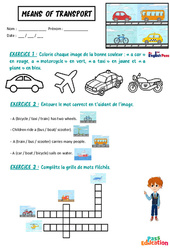 Means of transport – Vocabulaire – Exercices – Apprends l’anglais avec Kelly and James - Cycle 3 - PDF à imprimer