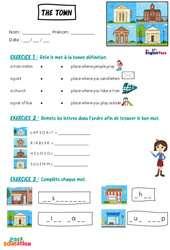 The town – Vocabulaire – Exercices – Apprends l’anglais avec Kelly and James - Cycle 3 - PDF à imprimer