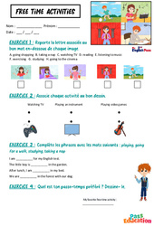 Exercice Free time activities – Vocabulaire – Exercices – Apprends l’anglais avec Kelly and James - Cycle 3 - PDF à imprimer