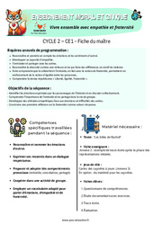 Vivre ensemble avec empathie et fraternité – CE1 – Fiche de préparation – EMC - Cycle 2 - PDF à imprimer