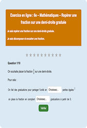 Cours et exercice : Repérer une fraction sur une demi-droite graduée : 6ème - Exercice en ligne - Cycle 3