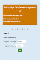 Leçon, exercice et évaluation :<br/> Le complément du nom : CM1 - Exercice en ligne - Cycle 3
