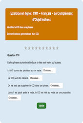Leçon, exercice et évaluation :<br/> Le Complément d'Objet Indirect : CM1 - Exercice en ligne - Cycle 3