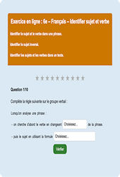 Cours et exercice : Identifier sujet et verbe : 6ème - Exercice en ligne - Cycle 3