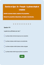 Cours et exercice : La phrase simple et complexe : 5ème - Exercice en ligne - Cycle 4