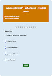 Leçon, exercice et évaluation :<br/> Problèmes additifs : CE1 - Exercice en ligne - Cycle 2