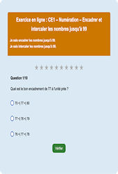 Leçon, exercice et évaluation :<br/> Encadrer et intercaler les nombres jusqu'à 99 : CE1 - Exercice en ligne - Cycle 2