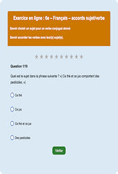 Cours et exercice : Accords sujet verbe : 6ème - Exercice en ligne (1) - Cycle 3