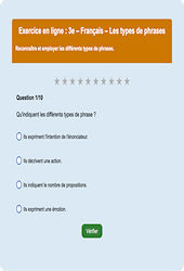 Cours et exercice : Les types de phrases : 3ème - Exercice en ligne - Cycle 4