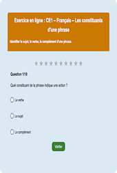 Leçon, exercice et évaluation :<br/> La phrase : CE1 - Exercice en ligne (2) - Cycle 2