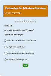 Cours et exercice : Pourcentages : 6ème - Exercice en ligne - Cycle 3