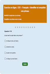 Leçon, exercice et évaluation :<br/> Identifier le sujet, Compléter une phrase : CE1 - Exercice en ligne - Cycle 2