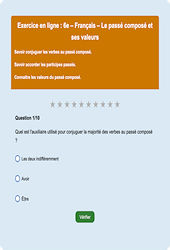 Cours et exercice : Le passé composé : 6ème - Exercice en ligne - Cycle 3