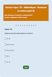 Leçon, exercice et évaluation :<br/> Décomposer les nombres jusqu'à 59 : CE1 - Exercice en ligne - Cycle 2