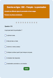 Leçon, exercice et évaluation :<br/> La ponctuation : CM1 - Exercice en ligne - Cycle 3
