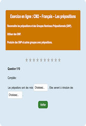 Leçon, exercice et évaluation :<br/> Les prépositions : CM2 - Exercice en ligne - Cycle 3