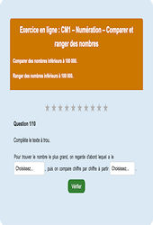 Leçon, exercice et évaluation :<br/> Comparer et ranger des nombres inférieurs à 100 000 : CM1 - Exercice en ligne - Cycle 3